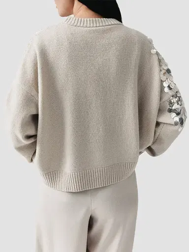 Marella Women's Sequinned Pure Wool Jumper - Turtle Dove | Thumbnail 4