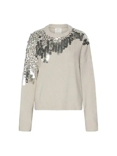 Marella Women's Sequinned Pure Wool Jumper - Turtle Dove | Thumbnail 1