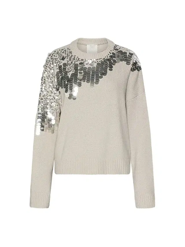 Marella Women's Sequinned Pure Wool Jumper - Turtle Dove