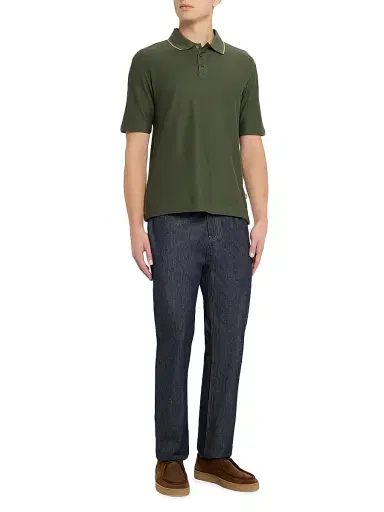 Scotch & Soda Men's Micro-Chevron Cotton Fit Polo Shirt - Thyme | Thumbnail 2