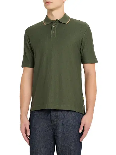 Scotch & Soda Men's Micro-Chevron Cotton Fit Polo Shirt - Thyme | Thumbnail 3