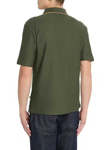 Scotch & Soda Men's Micro-Chevron Cotton Fit Polo Shirt - Thyme | Thumbnail 4