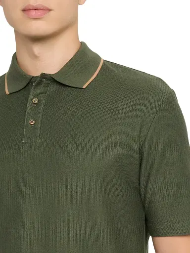 Scotch & Soda Men's Micro-Chevron Cotton Fit Polo Shirt - Thyme | Thumbnail 5