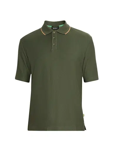 Scotch & Soda Men's Micro-Chevron Cotton Fit Polo Shirt - Thyme | Thumbnail 1