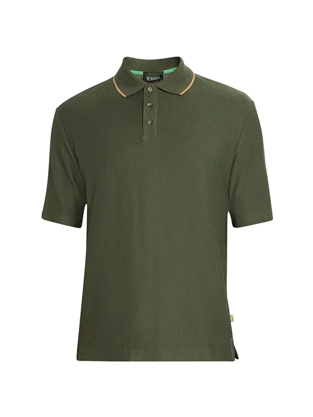 Scotch & Soda Men's Micro-Chevron Cotton Fit Polo Shirt - Thyme