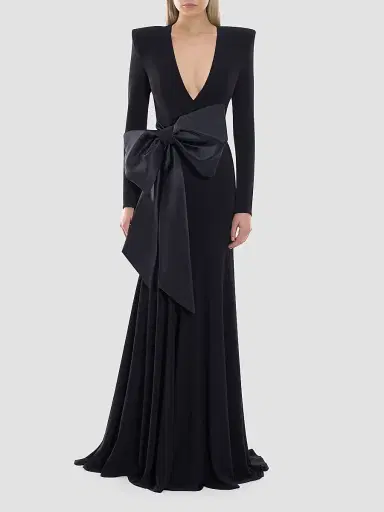 Zhivago Women's Portrait Of A Siren Bow Jersey Gown - Black - Size 14 | Thumbnail 2
