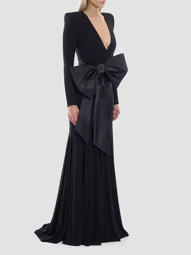 Zhivago Women's Portrait Of A Siren Bow Jersey Gown - Black - Size 14 | Thumbnail 4