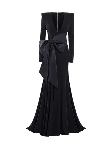 Zhivago Women's Portrait Of A Siren Bow Jersey Gown - Black - Size 14 | Thumbnail 1