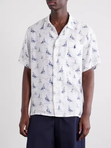Polo Ralph Lauren Logo-Embroidered Printed Linen Shirt - Men | Thumbnail 3