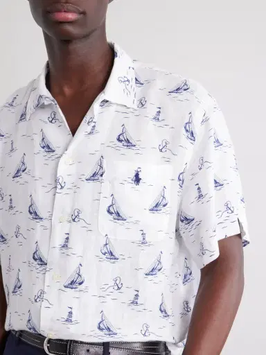 Polo Ralph Lauren Logo-Embroidered Printed Linen Shirt - Men | Thumbnail 5