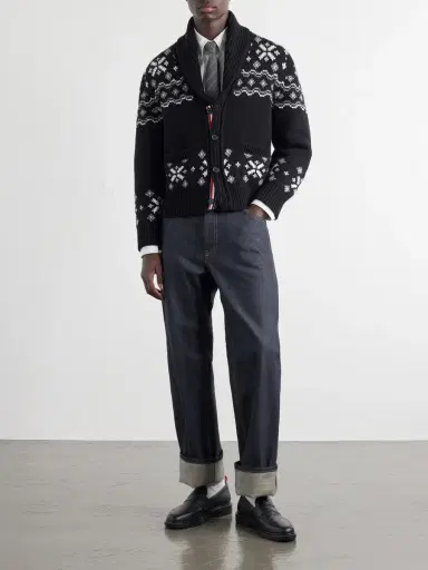 Thom Browne Shawl-Collar Jacquard-Knitted Cashmere Cardigan - Men | Thumbnail 2