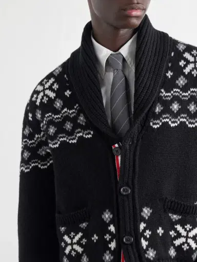 Thom Browne Shawl-Collar Jacquard-Knitted Cashmere Cardigan - Men | Thumbnail 5