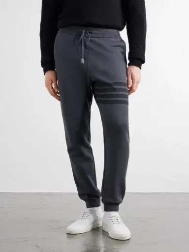 Thom Browne Tapered 4-Bar Detailed Cotton-Jersey Drawstring Sweatpants - Men | Thumbnail 3