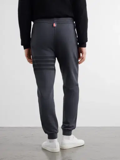 Thom Browne Tapered 4-Bar Detailed Cotton-Jersey Drawstring Sweatpants - Men | Thumbnail 4