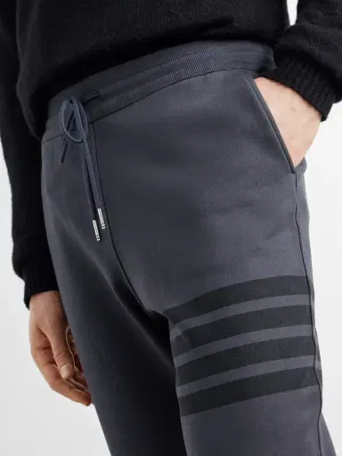 Thom Browne Tapered 4-Bar Detailed Cotton-Jersey Drawstring Sweatpants - Men | Thumbnail 5