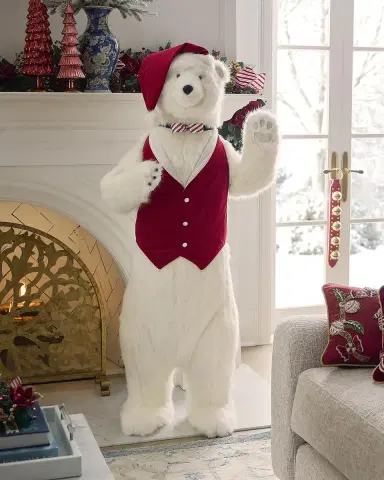 Ditz Designs Peppermint Cheer Standing White Diamond Polar Bear, 58"T | Thumbnail 1