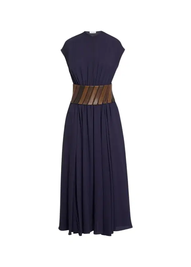 ALAIA Leather Belted Cap-Sleeve Midi Dress