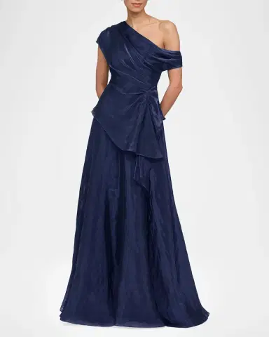 THEIA Avalina Draped Organza Lame Peplum Gown | Thumbnail 2