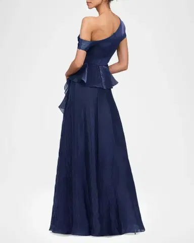 THEIA Avalina Draped Organza Lame Peplum Gown | Thumbnail 3