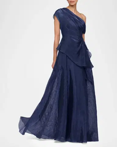 THEIA Avalina Draped Organza Lame Peplum Gown | Thumbnail 4