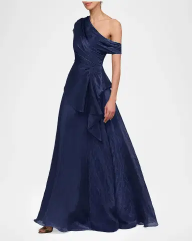 THEIA Avalina Draped Organza Lame Peplum Gown | Thumbnail 6