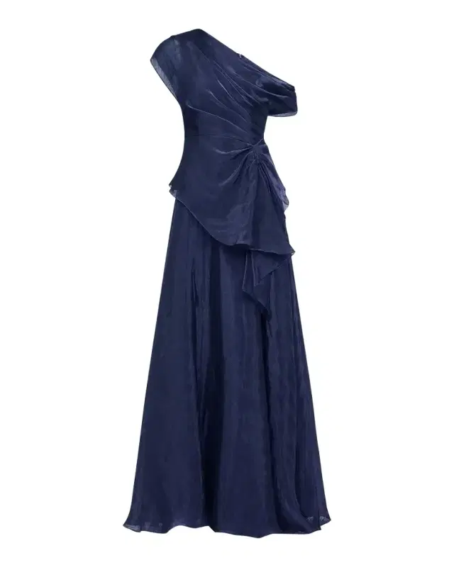 THEIA Avalina Draped Organza Lame Peplum Gown