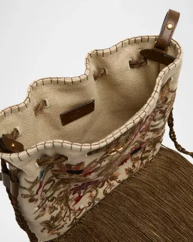 Valentino Garavani Fringed Floral-Embroidered Pouch Shoulder bag | Thumbnail 2