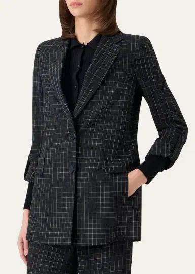 Akris punto Windowpane Check Single-Breasted Jacket | Thumbnail 4 Akris punto Windowpane Check Single-Breasted Jacket | Thumbnail 4