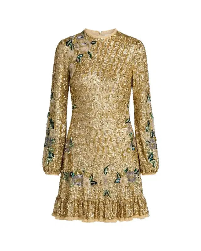 Mac Duggal Long-Sleeve Sequin Flutter Mini Dress