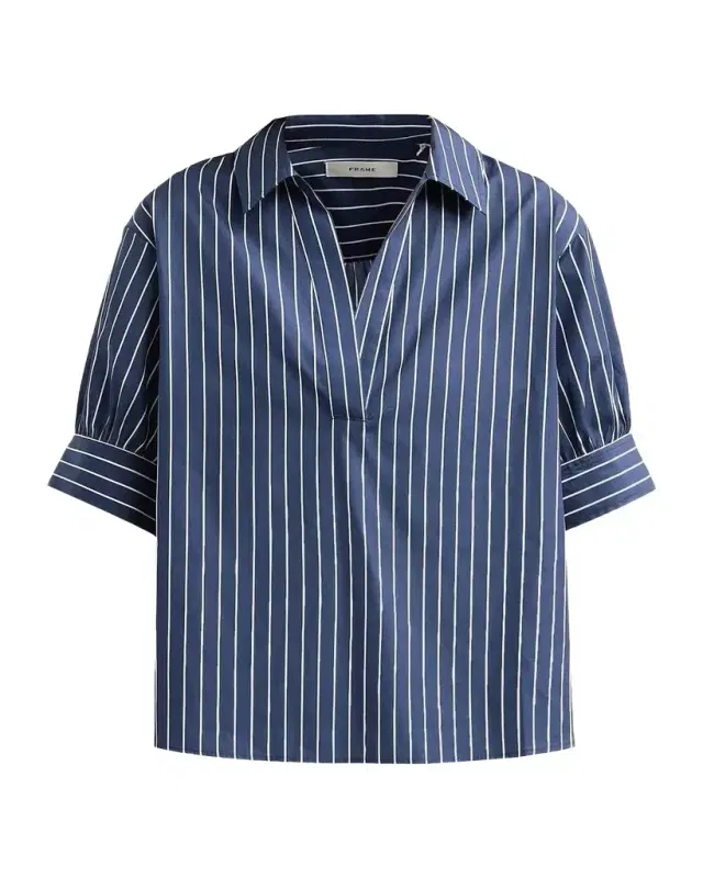 Frame The Popover Striped Cotton Top
