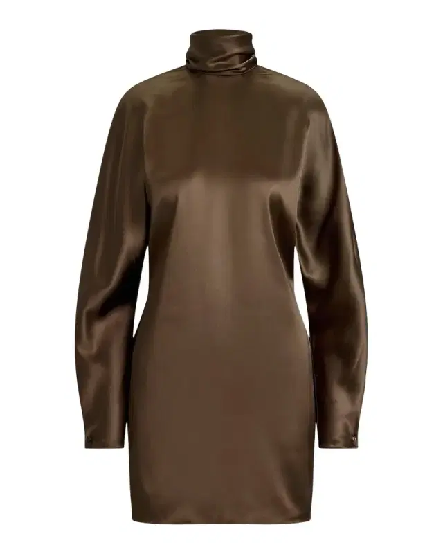 Ralph Lauren Collection Turtleneck Long-Sleeve Luxury Satin Mini Dress