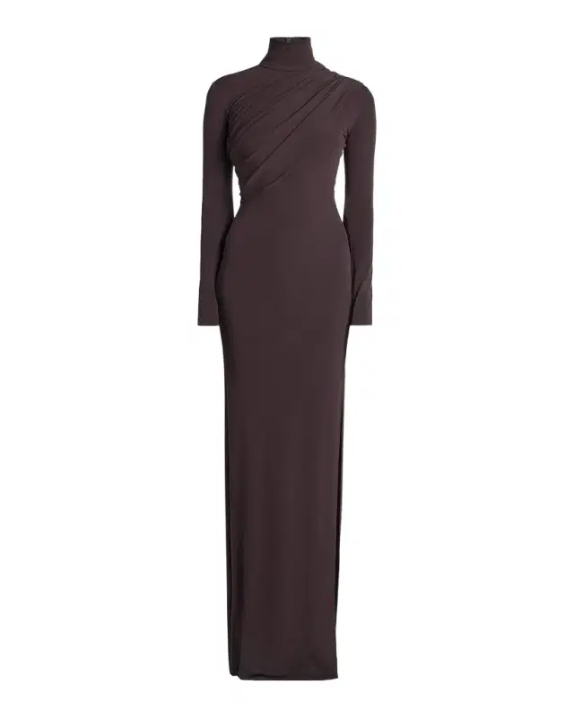 Courreges Turtleneck Twisted Jersey Long-Sleeve Gown