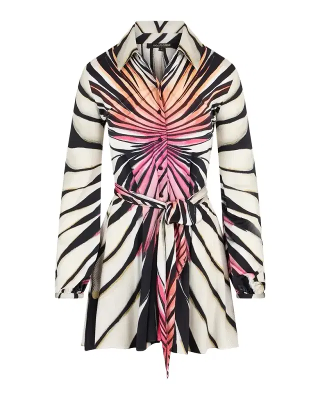 Roberto Cavalli Printed Belted Mini Shirtdress