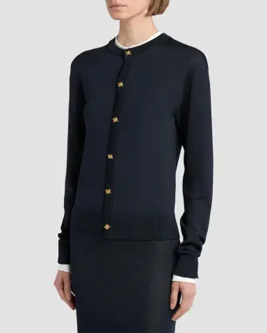 Bottega Veneta Silk Double Knit Crewneck Cardigan | Thumbnail 3