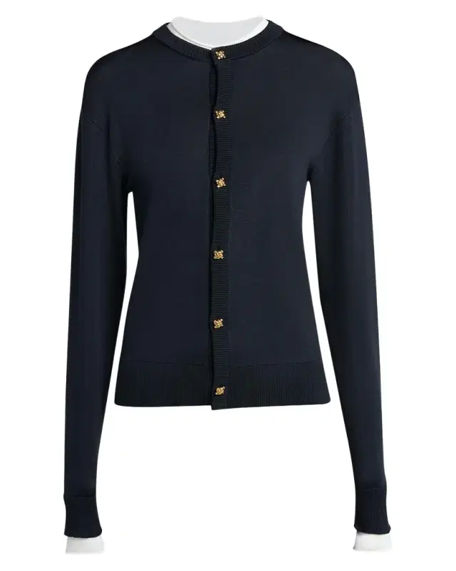 Bottega Veneta Silk Double Knit Crewneck Cardigan