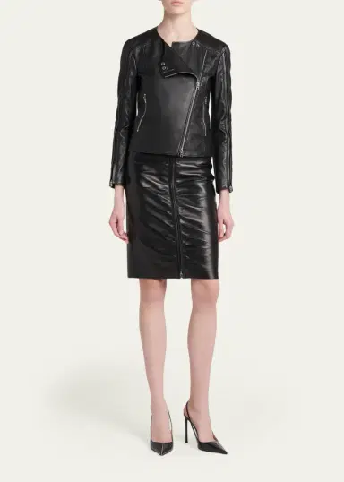 Tom Ford Ruched Leather Zip-Front Skirt | Thumbnail 2