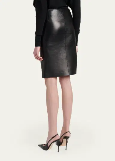 Tom Ford Ruched Leather Zip-Front Skirt | Thumbnail 3