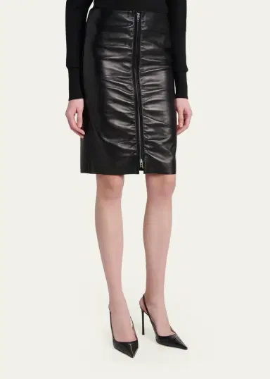 Tom Ford Ruched Leather Zip-Front Skirt | Thumbnail 4