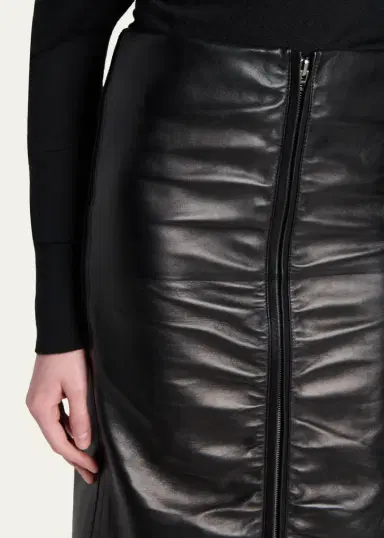 Tom Ford Ruched Leather Zip-Front Skirt | Thumbnail 5