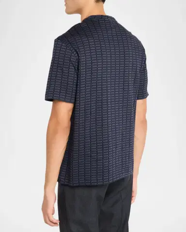 Emporio Armani Men's Micro-Rectangle Jacquard Crewneck T-Shirt | Thumbnail 3