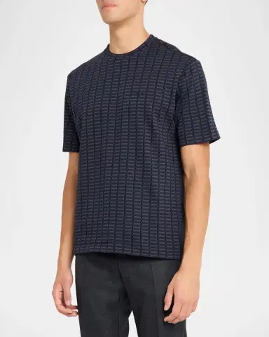 Emporio Armani Men's Micro-Rectangle Jacquard Crewneck T-Shirt | Thumbnail 4