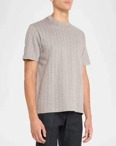 Emporio Armani Men's Micro-Rectangle Jacquard Crewneck T-Shirt | Thumbnail 4