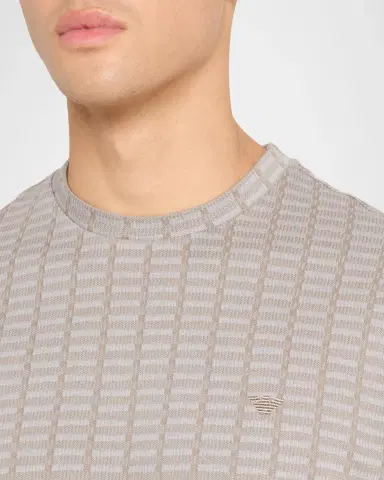 Emporio Armani Men's Micro-Rectangle Jacquard Crewneck T-Shirt | Thumbnail 5