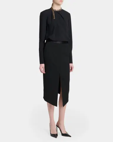 Tom Ford Satin-Trim Wool High-Low Slit Skirt | Thumbnail 2