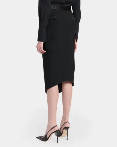 Tom Ford Satin-Trim Wool High-Low Slit Skirt | Thumbnail 3