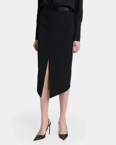 Tom Ford Satin-Trim Wool High-Low Slit Skirt | Thumbnail 4