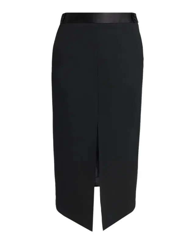 Tom Ford Satin-Trim Wool High-Low Slit Skirt