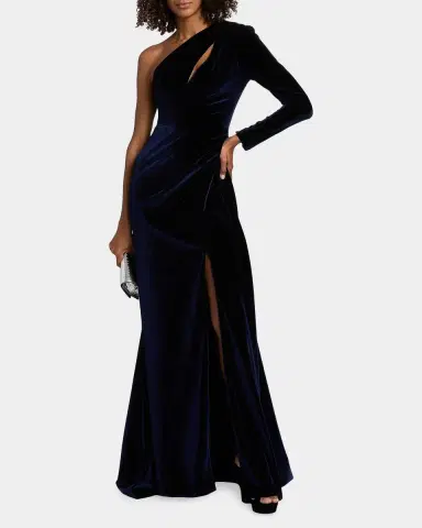 PAMELLA ROLAND Velvet One-Shoulder Cut-Out Gown | Thumbnail 2