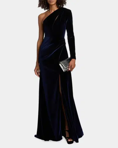 PAMELLA ROLAND Velvet One-Shoulder Cut-Out Gown | Thumbnail 4