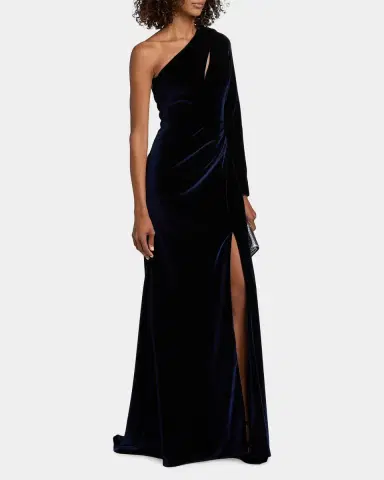PAMELLA ROLAND Velvet One-Shoulder Cut-Out Gown | Thumbnail 7